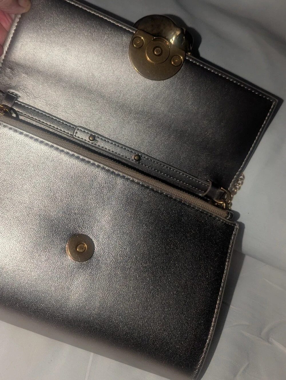 Ted Baker London Kira Rose Metallic Rose Gold Floral-Clasp Chain Clutch